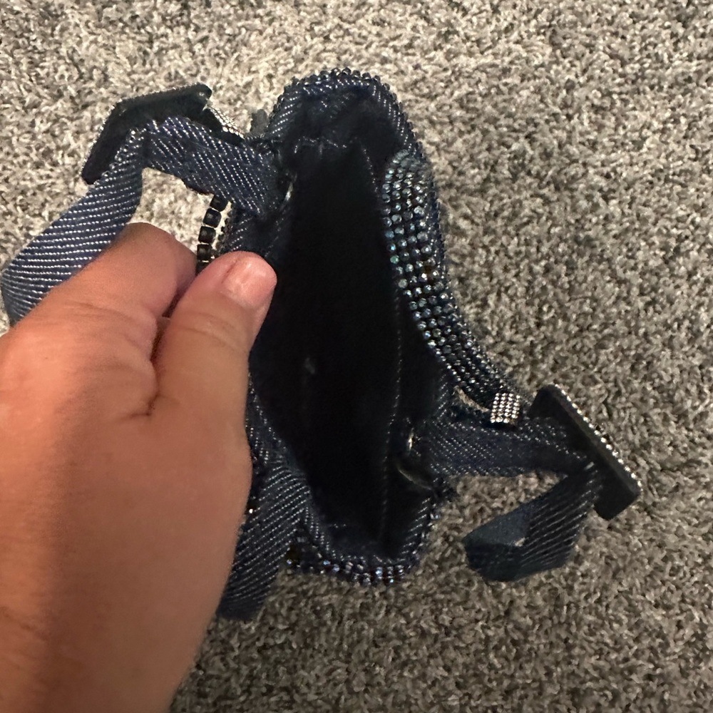 Beaded Denim Mini Crossbody Bag in Dark Blue. In a Very Good Condtion